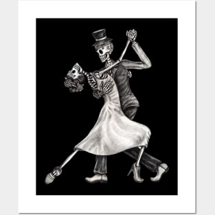 Sugar skull couple ballroom dancing celebration day of the dead. Posters and Art